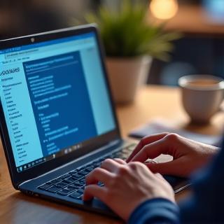 A recruiter carefully reviewing a candidate's profile on a laptop.