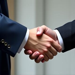 A professional handshake sealing an agreement after an interview.