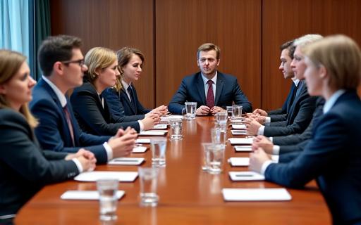 A group of executives seated around a boardroom table.